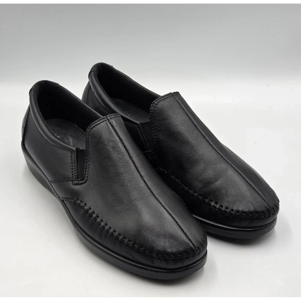 SAS Tripad Comfort Viva Black Leather Slip On Loafers Womens 8.5WW Walking Shoes